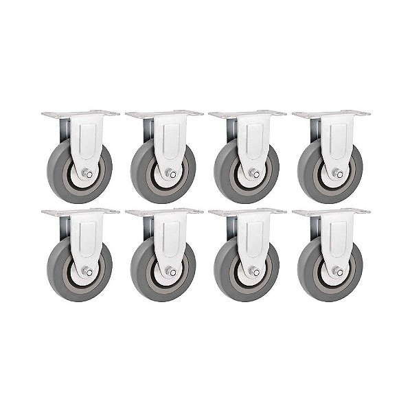 KIT 8 UN RODÍZIO RODA FIXO BORRACHA PVC CINZA  3" 76MM
