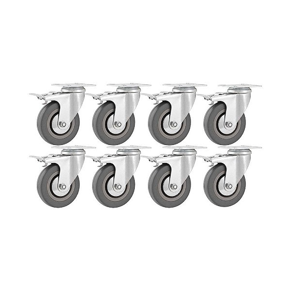 KIT 4 UN RODÍZIO RODA GIRATÓRIO FREIO PVC CINZA 3" 76MM