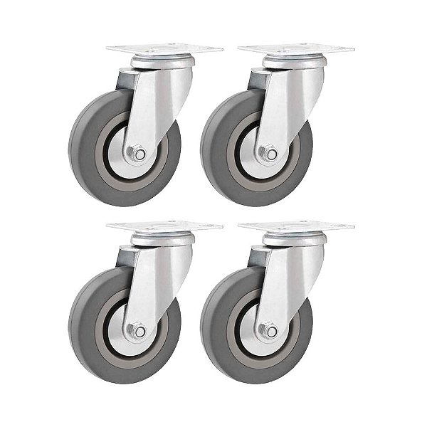 KIT 4 UN RODÍZIO RODA GIRATÓRIO BORRACHA PVC CINZA 3" 76MM