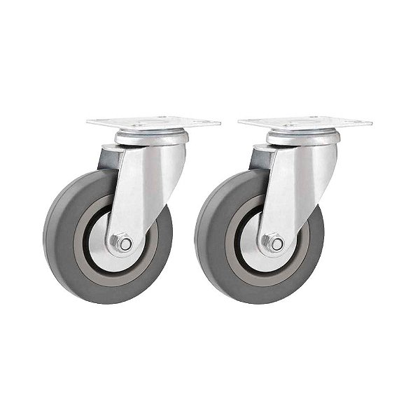 KIT 2 UN RODÍZIO RODA GIRATÓRIO BORRACHA PVC CINZA 3" 76MM