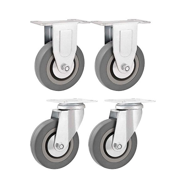 KIT 4 UN RODÍZIO RODA FIXO E GIRATÓRIO PVC CINZA 2" 50MM