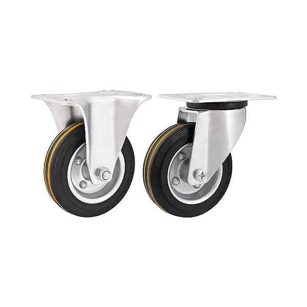 KIT 2 UN RODÍZIO FIXO GIRATÓRIO BORRACHA PRETA 8 203MM