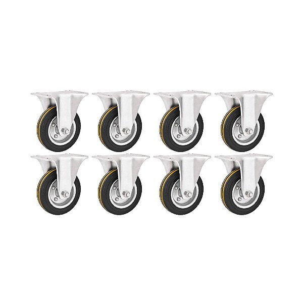KIT 8 UN RODÍZIO RODA FIXO BORRACHA PRETA AÇO 8" 203MM 180KG