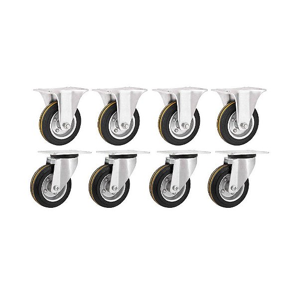 KIT 8 UN RODÍZIO FIXO GIRATÓRIO BORRACHA PRETA 8 203MM