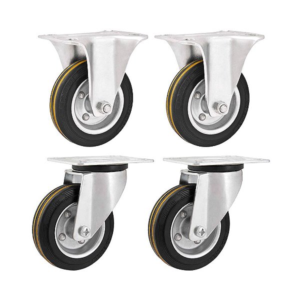 KIT 4 UN RODÍZIO FIXO GIRATÓRIO BORRACHA PRETA 8 203MM