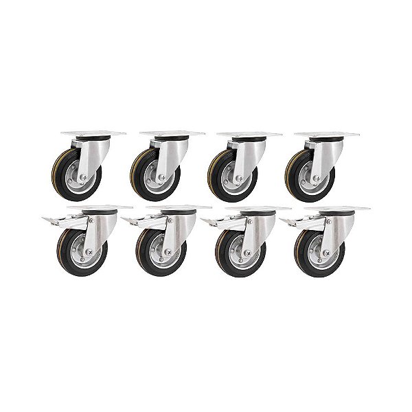 KIT 8 UN RODÍZIO GIRATÓRIO FREIO BORRACHA PRETA 6" 152MM
