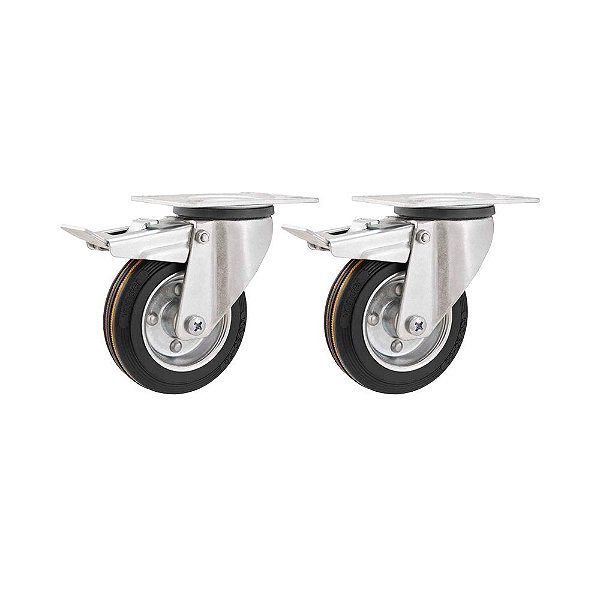 KIT 2 UN RODÍZIO GIRATÓRIO FREIO BORRACHA PRETA4" 101MM 88KG