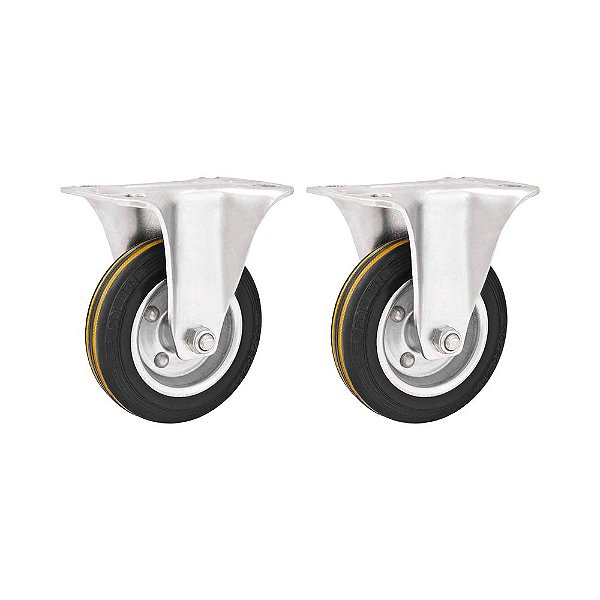 KIT 2 UN RODÍZIO RODA FIXO BORRACHA PRETA AÇO 3" 76MM 60KG