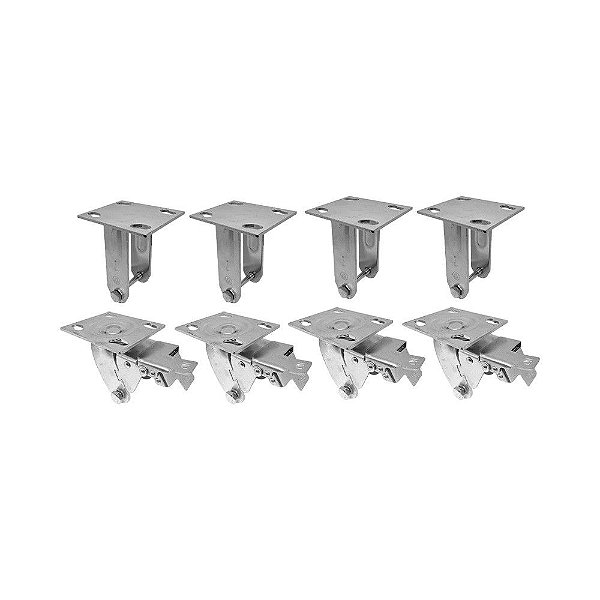 KIT 8 UN SUPORTE GARFO FIXO E GIRATÓRIO FREIO 8POL P/RODÍZIO