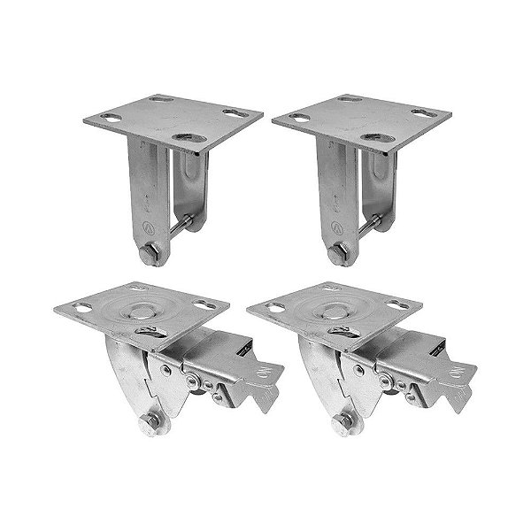 KIT 4 UN SUPORTE GARFO FIXO E GIRATÓRIO FREIO 8POL P/RODÍZIO