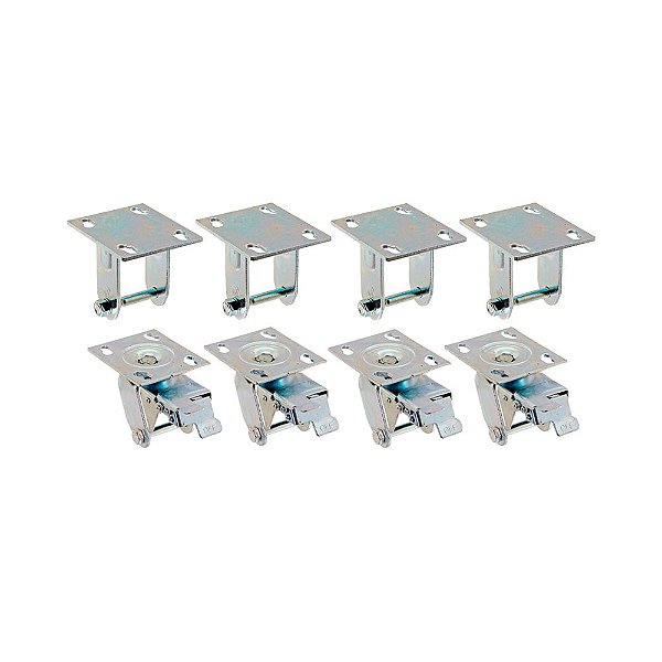 KIT 8 UN SUPORTE GARFO FIXO E GIRATÓRIO FREIO 5POL P/RODÍZIO