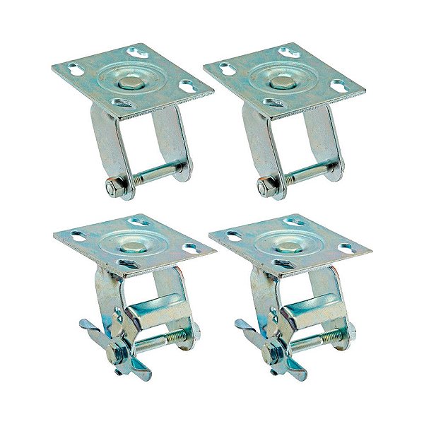 KIT 4 UN SUPORTE GARFO GIRATÓRIO FREIO 5 POL P/ RODÍZIO