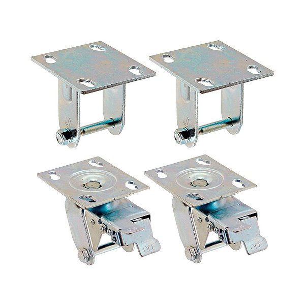 KIT 4 UN SUPORTE GARFO FIXO E GIRATÓRIO FREIO 5POL P/RODÍZIO