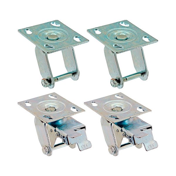 KIT 4 UN SUPORTE GARFO GIRATÓRIO FREIO 4 POL P/RODÍZIO