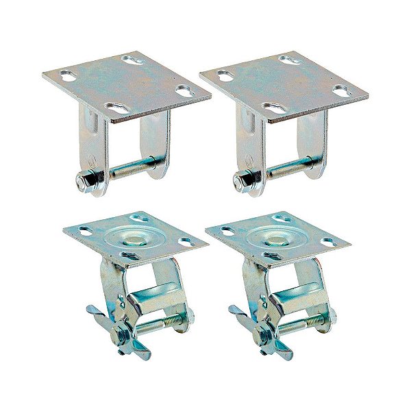 KIT 4 UN SUPORTE GARFO FIXO E GIRATÓRIO FREIO 4POL P/RODÍZIO