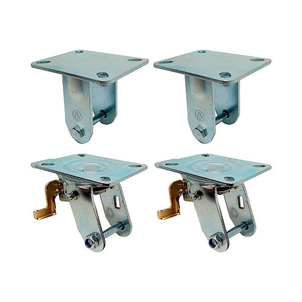 KIT 4 UN SUPORTE GARFO FIXO E GIRATÓRIO FREIO 6POL P/RODÍZIO
