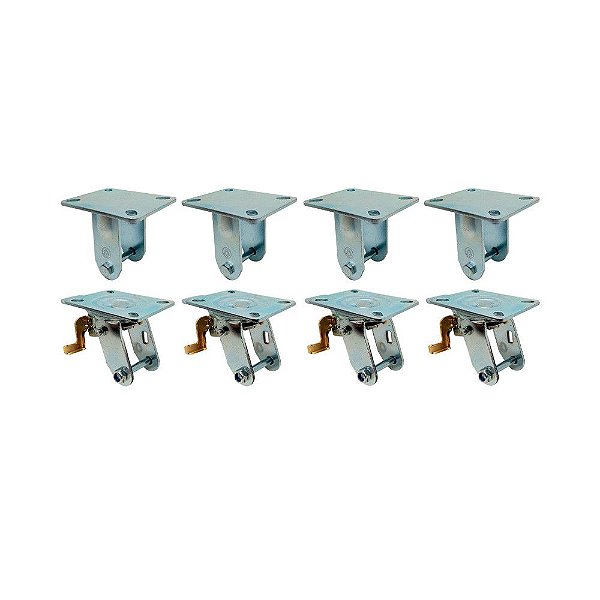 KIT 8 UN SUPORTE GARFO FIXO E GIRATÓRIO FREIO 5POL P/RODÍZIO