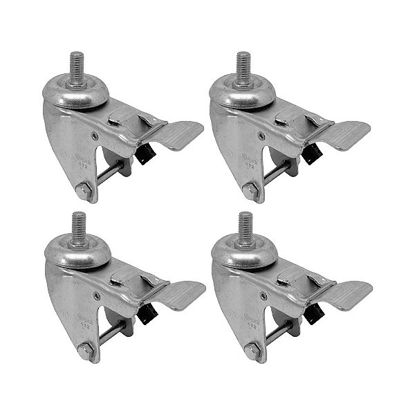 KIT 4 UN SUPORTE GARFO GIRATÓRIO ROSCA FREIO 5 POL P/RODÍZIO