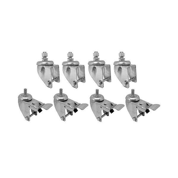 KIT 8 UN SUPORTE GARFO GIRATÓRIO ROSCA FREIO 5 POL P/RODÍZIO