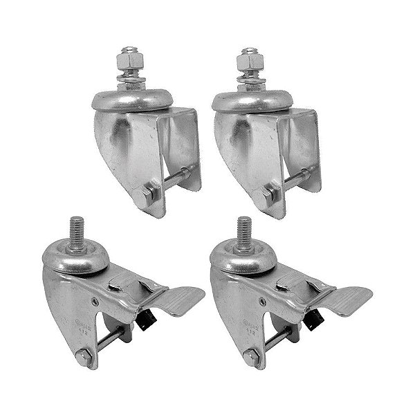 KIT 4 UN SUPORTE GARFO GIRATÓRIO ROSCA FREIO 5 POL P/RODÍZIO