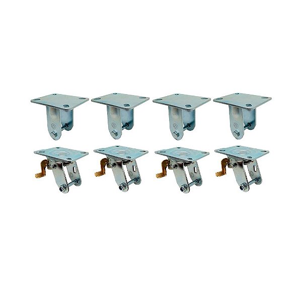 KIT 8 UN SUPORTE GARFO FIXO E GIRATÓRIO FREIO 3POL P/RODÍZIO