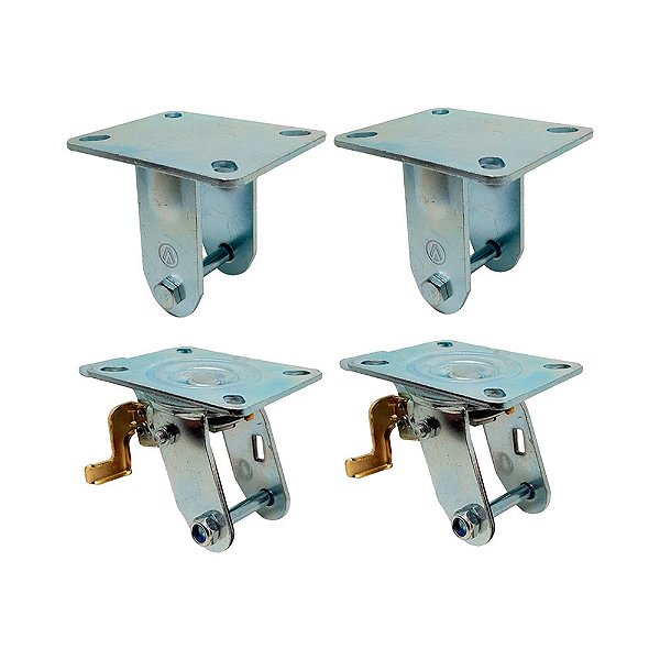 KIT 4 UN SUPORTE GARFO FIXO E GIRATÓRIO FREIO 3 POL P/RODÍZIO