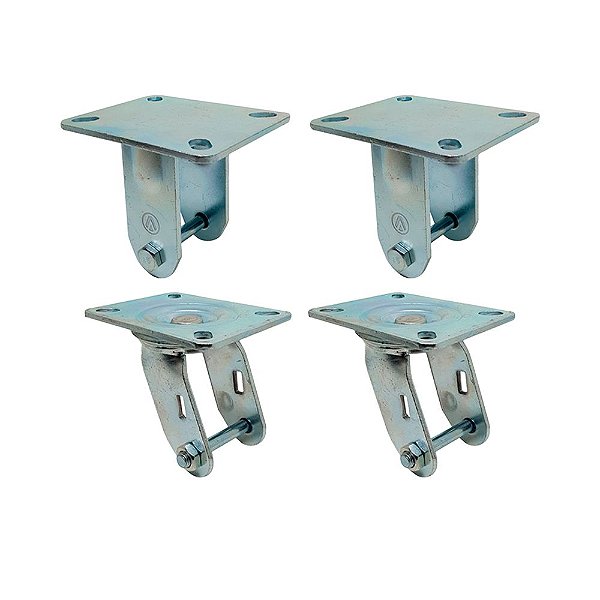 KIT 4 UN SUPORTE GARFO FIXO E GIRATÓRIO 3 POL P/ RODÍZIO