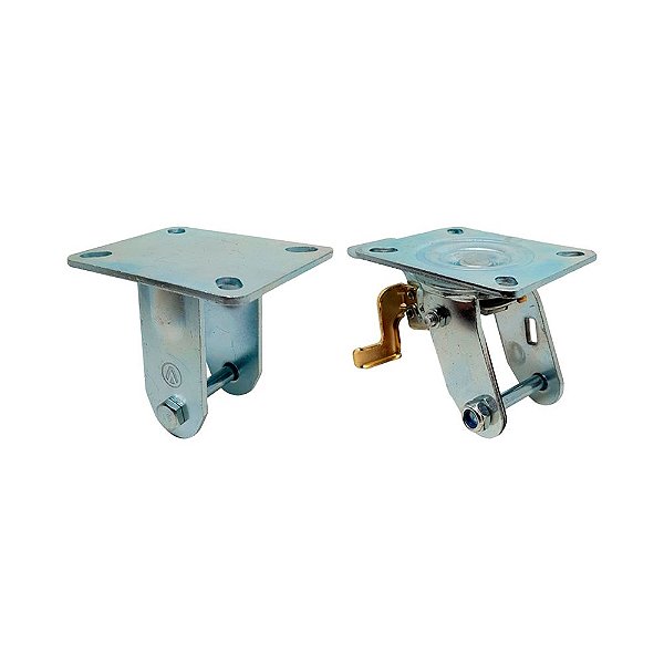 KIT 2UN SUPORTE GARFO FIXO E GIRATÓRIO FREIO 3POL P/RODÍZIO