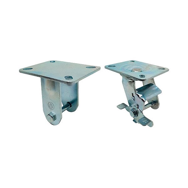KIT 2 UN SUPORTE GARFO FIXO E GIRATÓRIO FREIO 3POL P/RODÍZIO