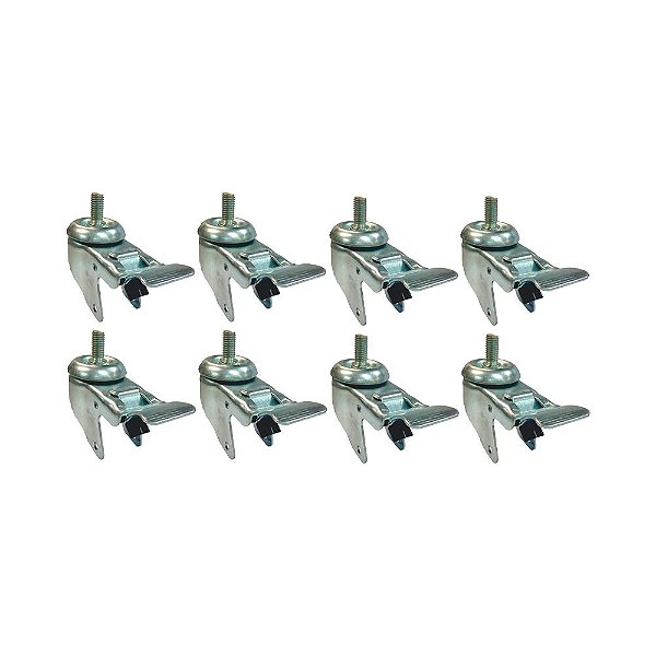 KIT 8 UN SUPORTE GARFO GIRATÓRIO ROSCA FREIO 3 POL P/RODÍZIO