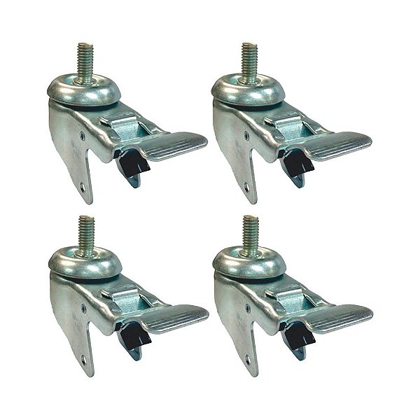 KIT 4 UN SUPORTE GARFO GIRATÓRIO ROSCA FREIO 3 POL P/RODÍZIO