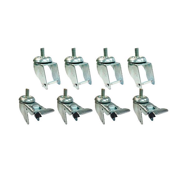 KIT 8 UN SUPORTE GARFO GIRATÓRIO ROSCA FREIO 3 POL P/RODÍZIO