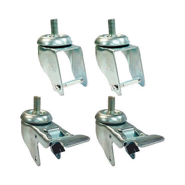 KIT 4 UN SUPORTE GARFO GIRATÓRIO ROSCA FREIO 3 POL RODÍZIO