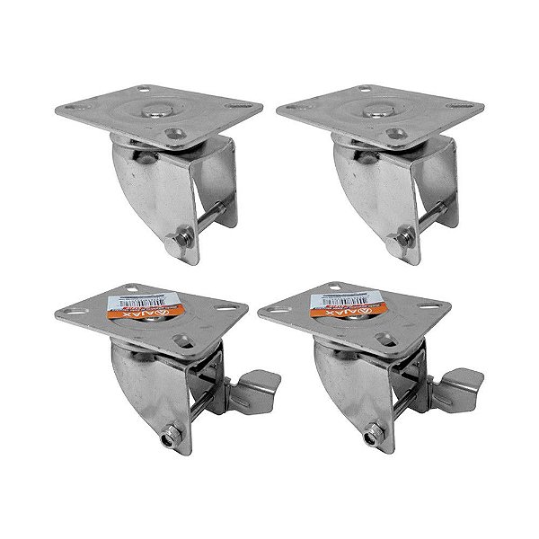 KIT 4 UN SUPORTE GARFO GIRATÓRIO FREIO 3 POL P/ RODÍZIO