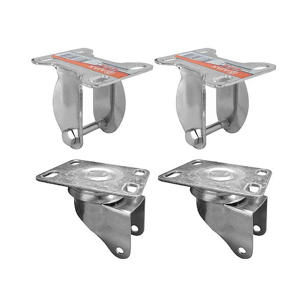 KIT 4 UN SUPORTE GARFO FIXO E GIRATÓRIO 2 POL P/ RODÍZIO