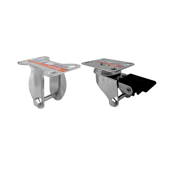 KIT 2 UN SUPORTE GARFO FIXO E GIRATÓRIO FREIO 2POL P/RODÍZIO