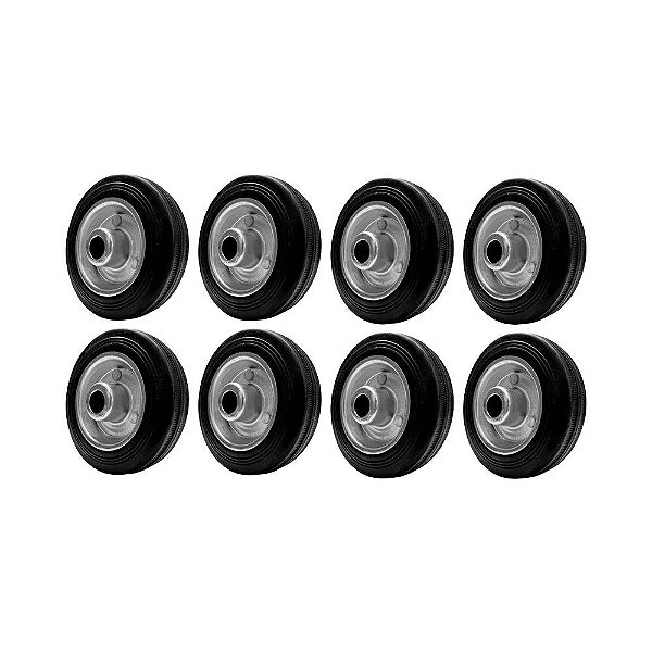 KIT 8 UN RODA 412 MACIÇA BORRACHA 4 POL 60KG P/ RODÍZIO