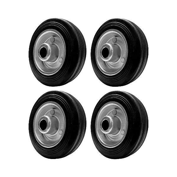 KIT 4 UN RODA 412 MACIÇA BORRACHA 4 POL 60KG P/ RODÍZIO
