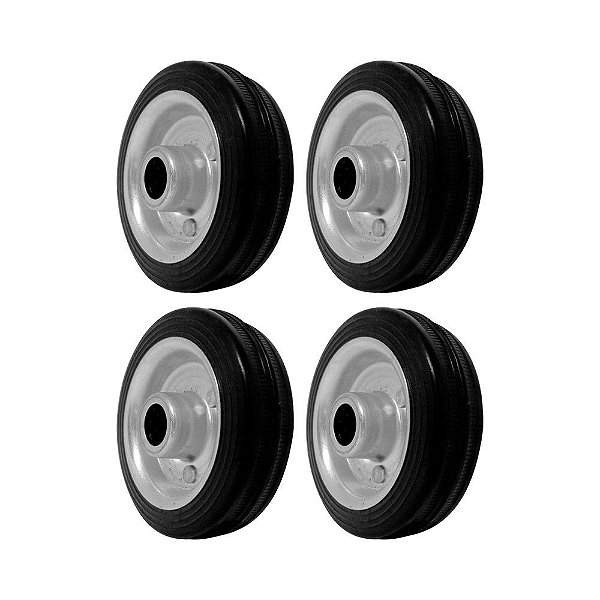 KIT 4 UN RODA 312 MACIÇA BORRACHA 3 POL 40KG P/ RODÍZIO