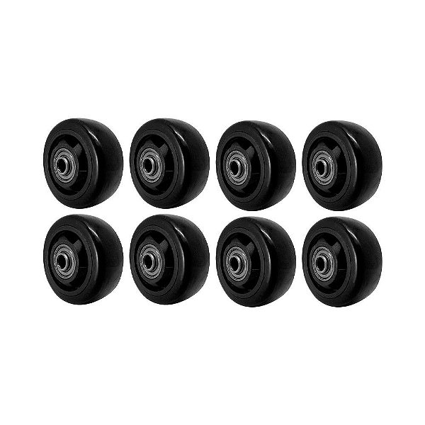 KIT 8 UN RODA PVC PRETO 3 POL 80KG P/ RODÍZIO