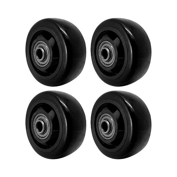KIT 4 UN RODA PVC PRETO 3 POL 80KG PARA RODÍZIO