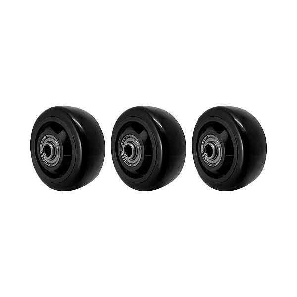 KIT 3 UN RODA PVC PRETO 3 POL 80KG PARA RODÍZIO