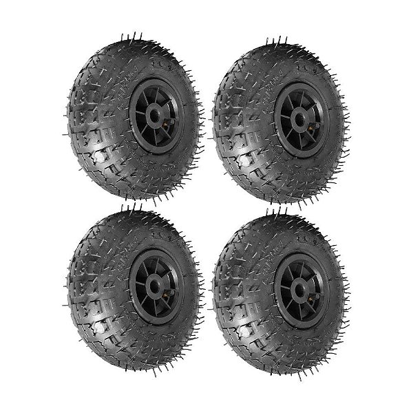 KIT 4 UN RODA PNEUM AJAX 3.50-4 4L PLÁSTICO FURO PASS 20MM