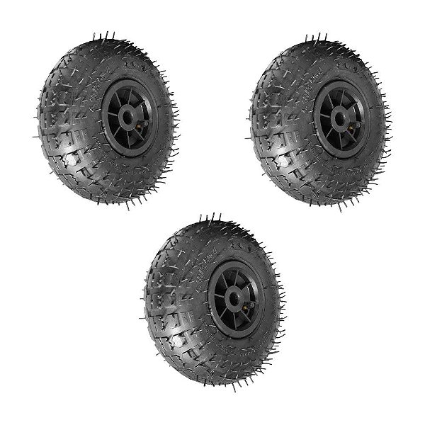 KIT 3 UN RODA PNEUM AJAX 3.50-4 4L PLÁSTICO FURO PASS 20MM