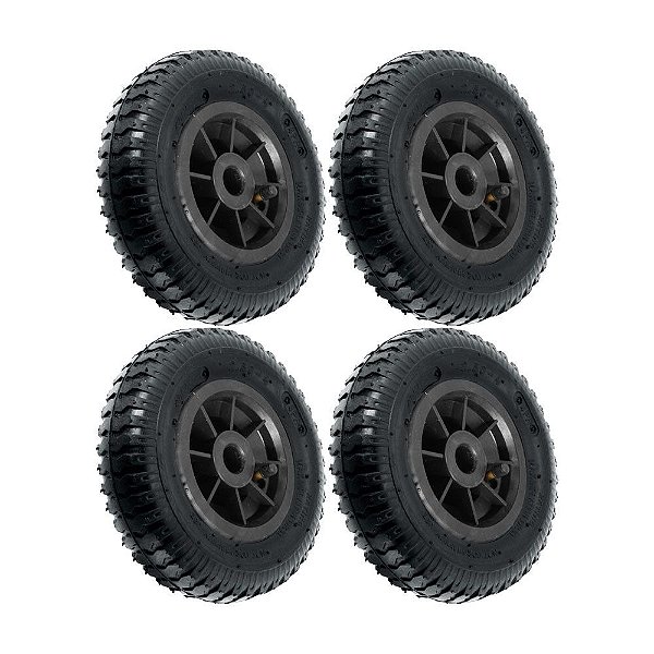 KIT 4 UN RODA PNEUM AJAX 2.50-4 4L PLÁSTICO FURO PASSAN.20MM