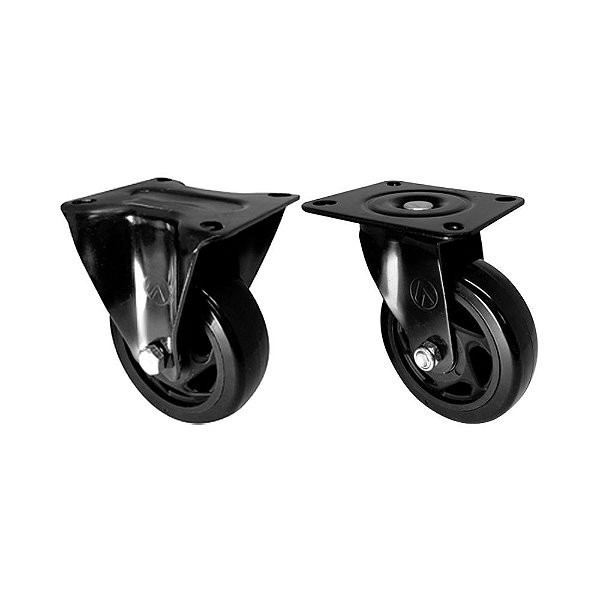 KIT 2 UN RODA RODÍZIO FIXO GIRATÓRIO PVC PRETO 3 POL 75MM