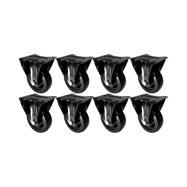 KIT 8 UN RODA RODÍZIO FIXO PVC PRETO 3 POLEGADAS 75MM MÓVEL
