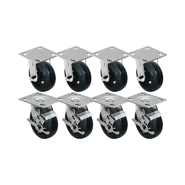 KIT 8 UN RODA RODÍZIO FIXO GIRATÓRIO FREIO BORRACHA 6 POLEGADAS