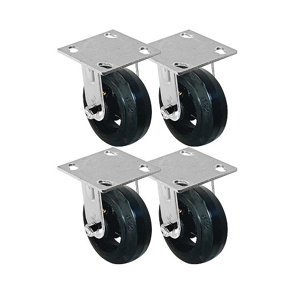 KIT 4 UN RODA RODÍZIO FIXO BORRACHA MOLDADA 6 POLEGADAS
