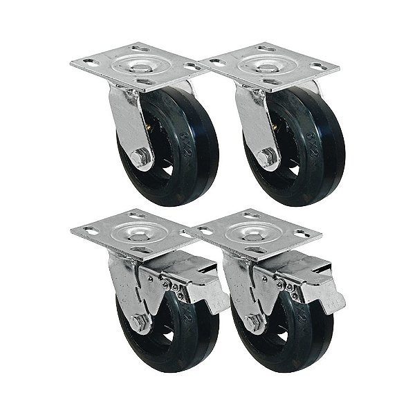 KIT 4 UN RODA RODÍZIO GIRATÓRIO FREIO TRAVA BORRACHA 4 POLEGADAS